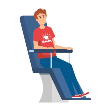 Genç adam bağış koltuğunda gönüllü.