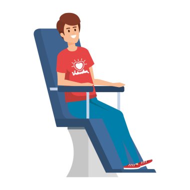 Genç adam bağış koltuğunda gönüllü.