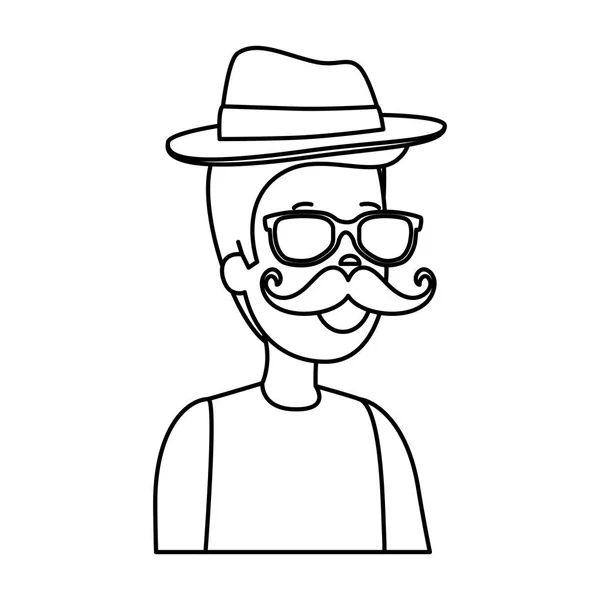 Homem hipster com óculos de sol e chapéu elegante —  Vetores de Stock