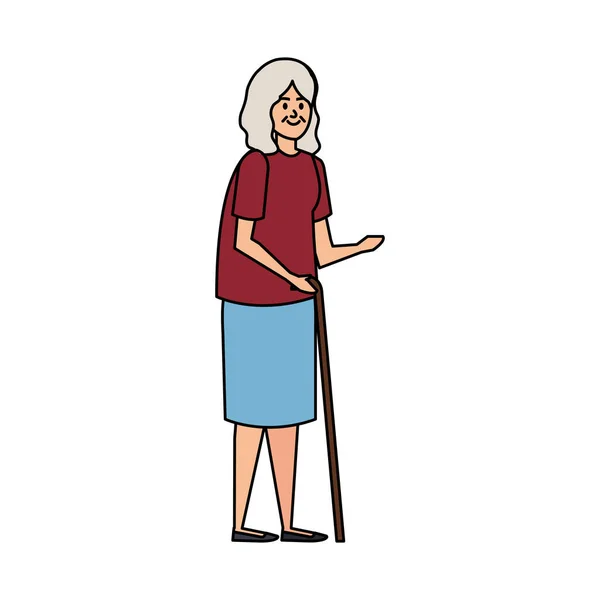 Alte Frau mit Rohrstock-Charakter — Stockvektor
