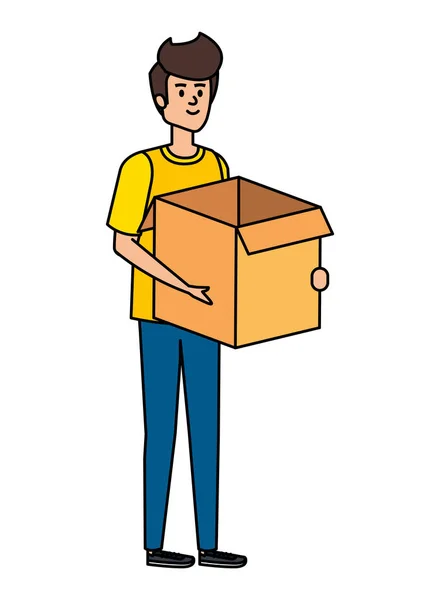 Jeune homme boîte de levage carton — Image vectorielle