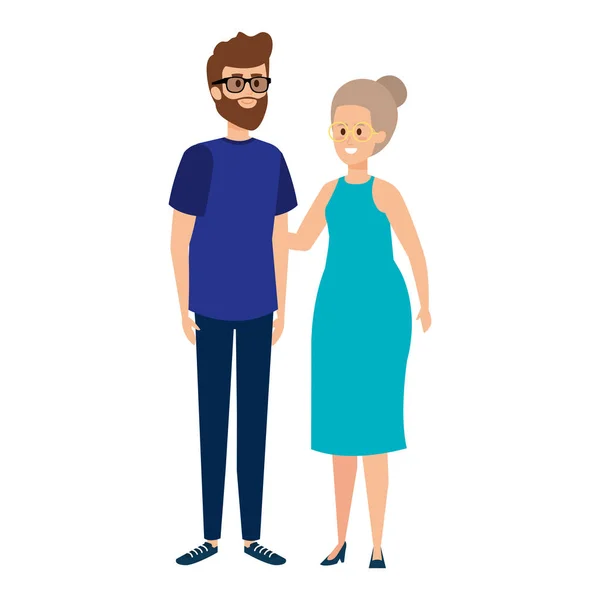 Jóvenes avatares pareja personajes — Vector de stock