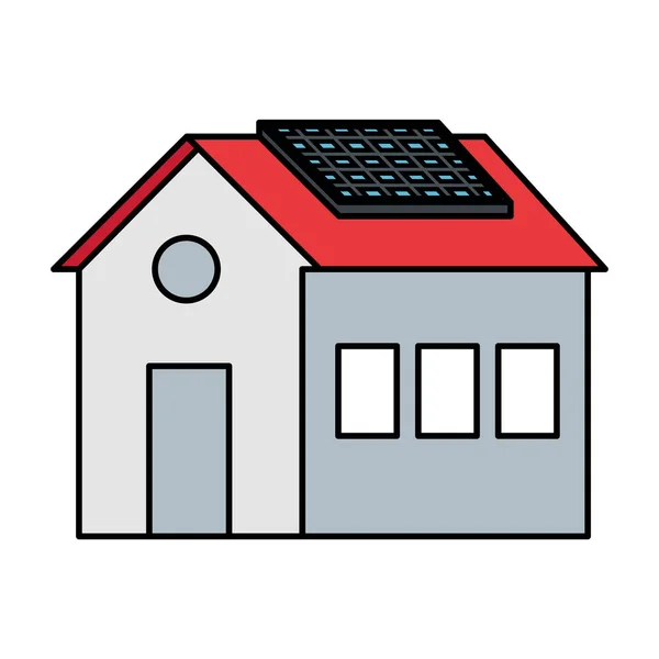 Casa con panel solar ecología energética — Vector de stock