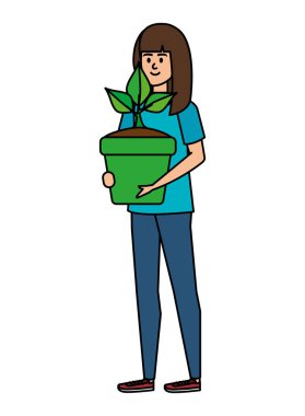 güzel kadın tencerede houseplant kaldırma