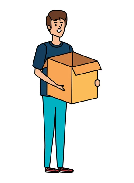 年轻人起重箱纸箱 — 图库矢量图片