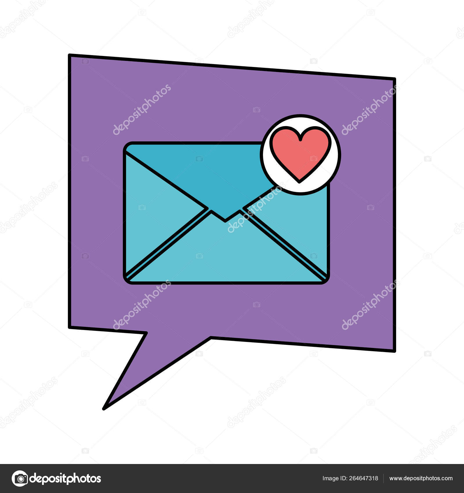 Bolha de fala com envelope de correio e coração Vetor de ©yupiramos  264647318, image size:1600x1700