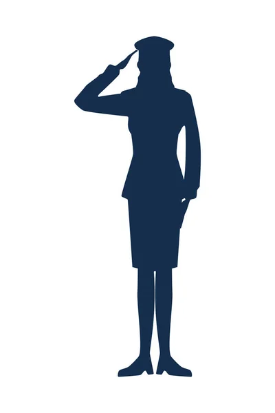 Silueta de mujer militar icono — Vector de stock