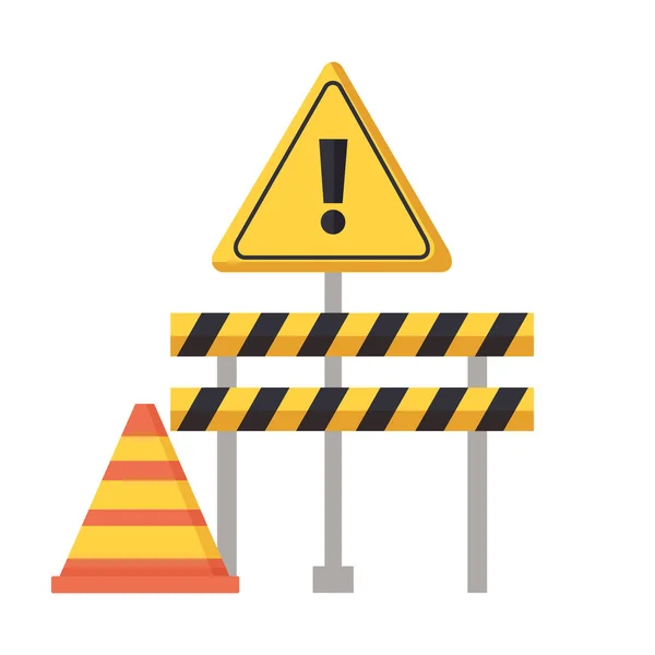 Construcción barricada señal de advertencia cono — Archivo Imágenes Vectoriales