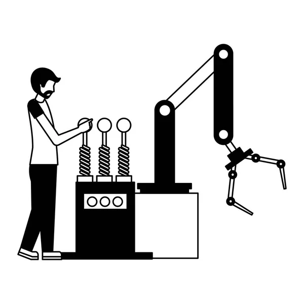 Operator with robotic hand machine icon — Stock Vector