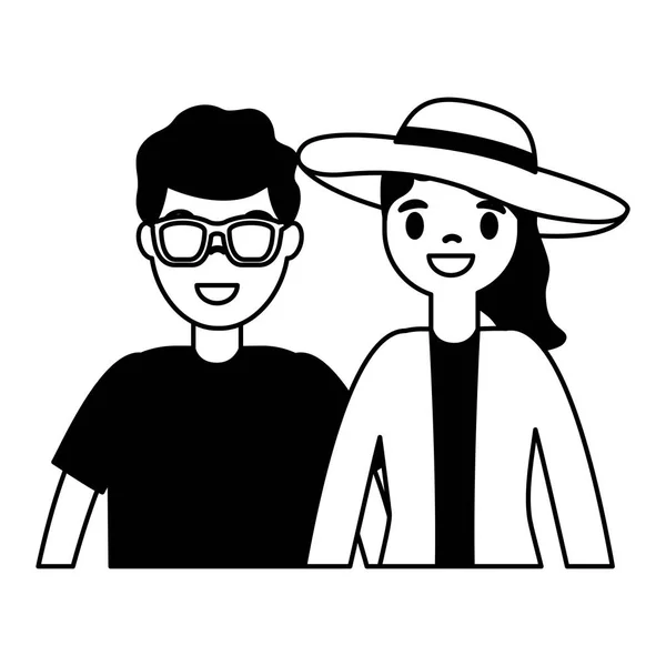 Touristenpaar mit Tasche und Kamera — Stockvektor