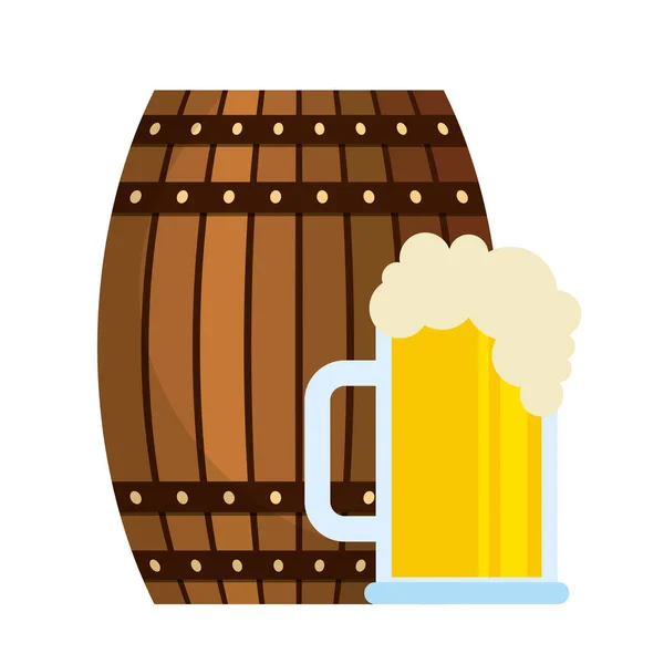 Beer wooden barrel and glass cup — Stock Vector