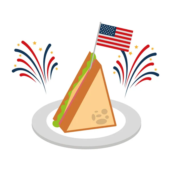 Fetta panino bandiera americano celebrazione del cibo — Vettoriale Stock