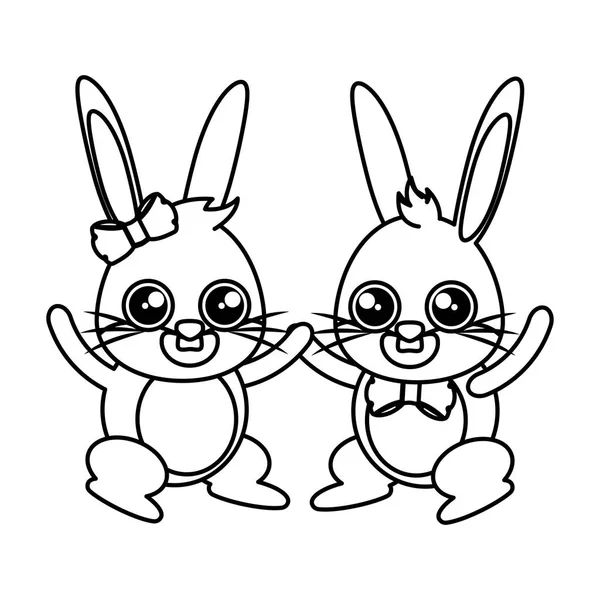 Beautiful rabbits couple easter characters — Stock Vector