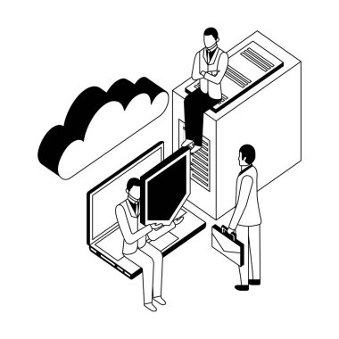 sunucu veri dizüstü bilgisayar kalkan bulut depolama ile işadamları