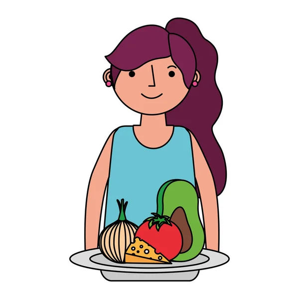 Kadın ve yiyecek sağlığı — Stok Vektör