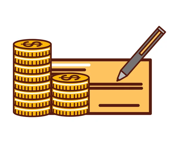 Halmozott érmék pénzellenőrzés Bank ceruza — Stock Vector