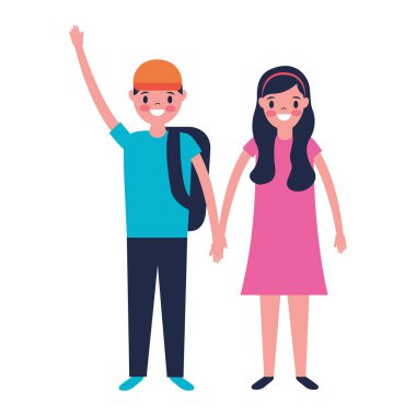 gülümseyen erkek ve kız el ele tutuşarak