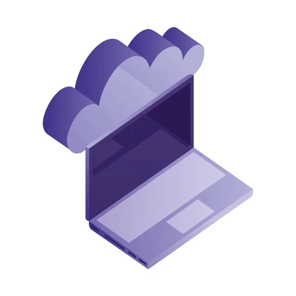 Laptop dados de rede de armazenamento em nuvem de computador — Vetor de Stock