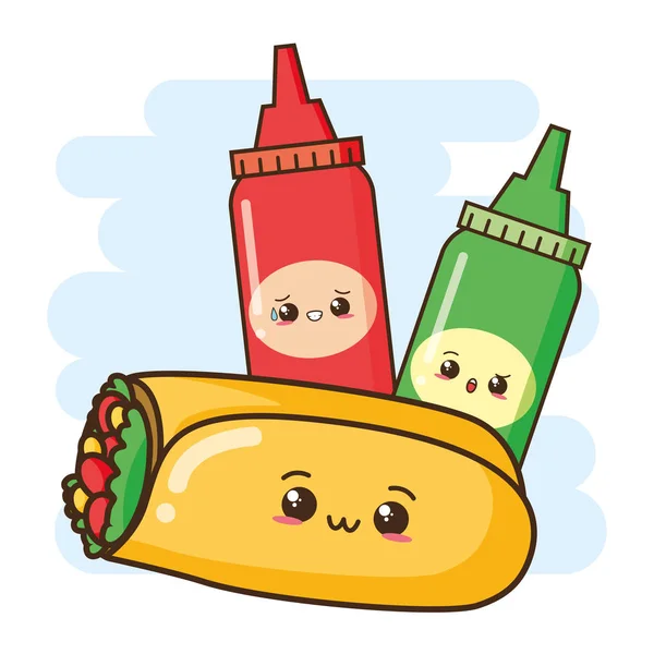 Kawaii comida rápida — Vector de stock