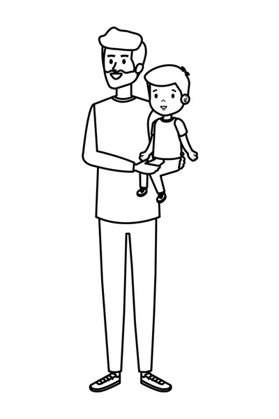 Padre joven con personajes de hijo — Vector de stock