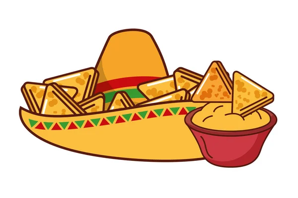 纳乔斯帽子奶酪奶油墨西哥食品传统 — 图库矢量图片