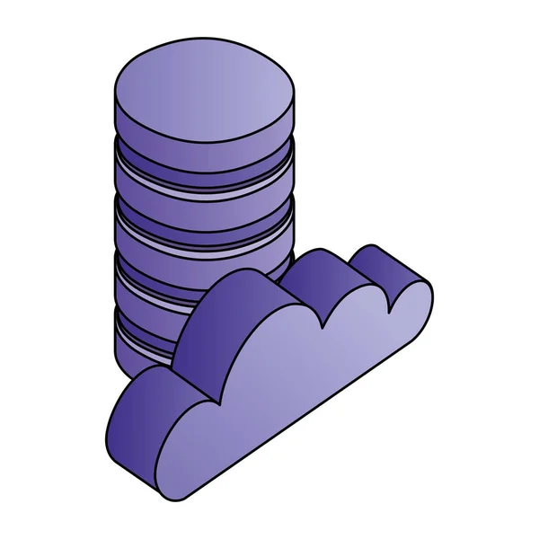 Discos del centro de datos e icono isométrico de computación en nube — Vector de stock