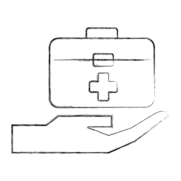 Mão segurando kit médico emergência de primeiros socorros — Vetor de Stock