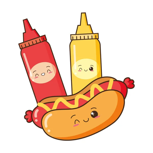 Kawaii sughi di hot dog cartone animato — Vettoriale Stock