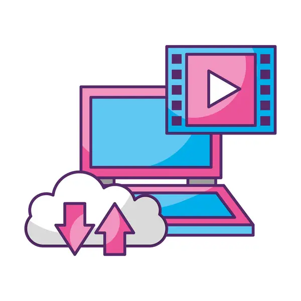 Laptop Cloud Datenspeicher Videoplayer — Stockvektor