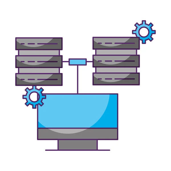 Компьютер подключен два сервера базы данных хранения данных — стоковый вектор
