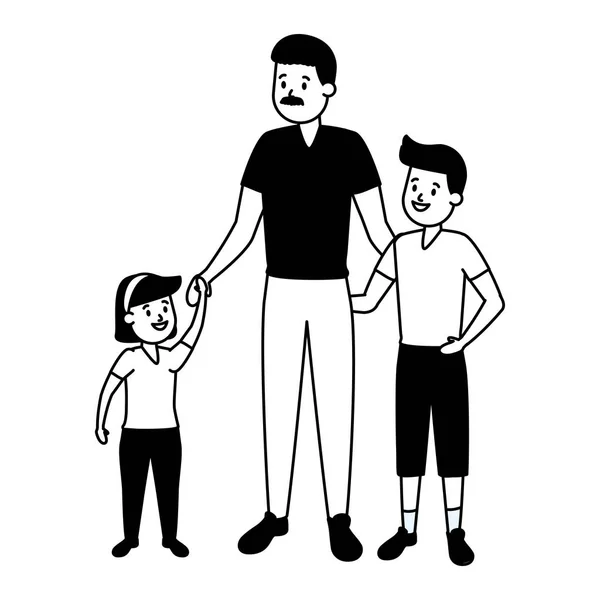 Padre con hijo e hija — Vector de stock