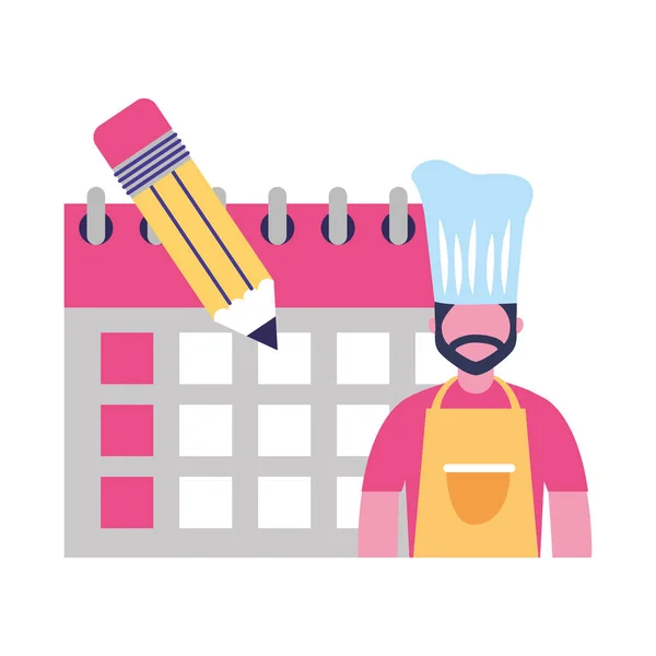 Dia de trabalho lápis calendário chef — Vetor de Stock