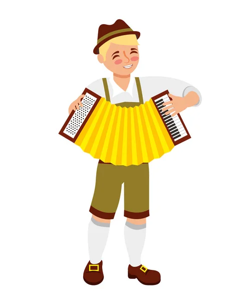 Hombre bavariano con instrumento de acordeón — Vector de stock