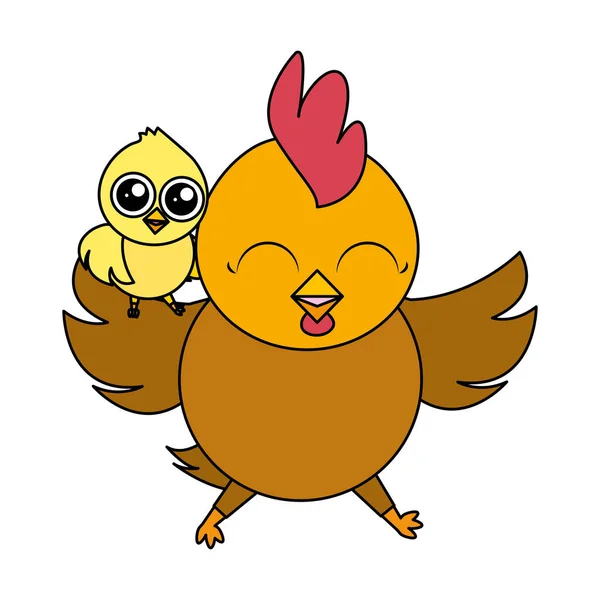 Mignonne poule et poussin — Image vectorielle