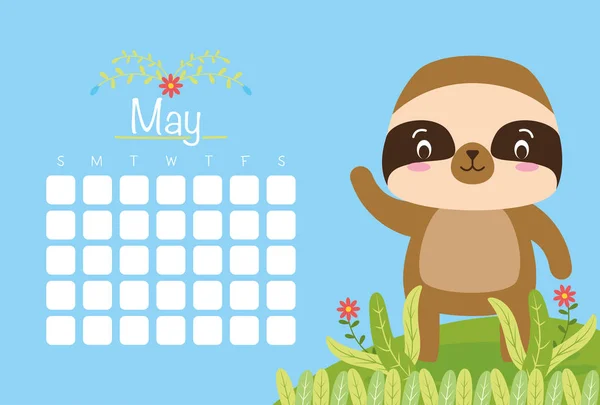 Söta djur kalender — Stock vektor