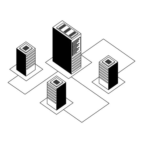 Servidores data center com ícone isométrico de circuito —  Vetores de Stock