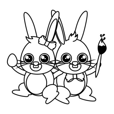 yumurta ve Paintbrush ile güzel tavşan çift