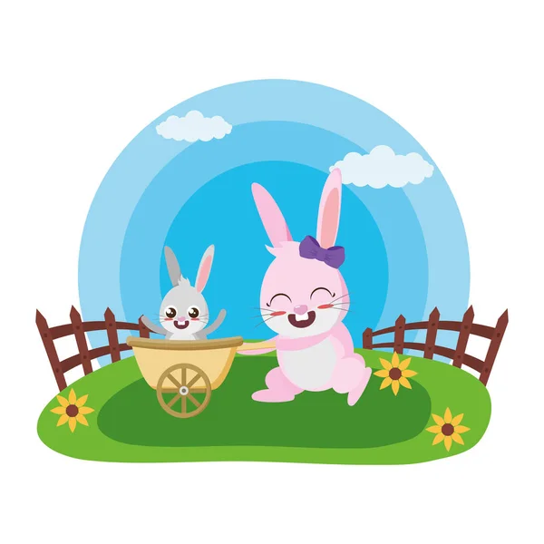 Cute rabbit and baby bunny — Stock Vector