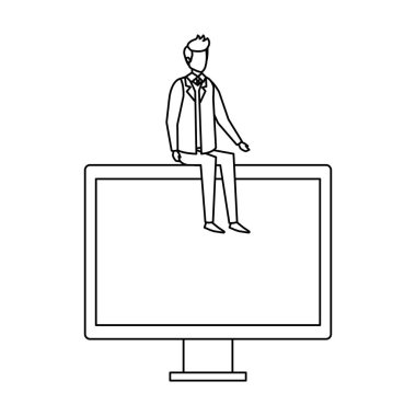 bilgisayar ekranında oturan zarif işadamı