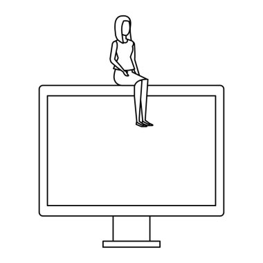 bilgisayar ekranında oturan zarif iş kadını