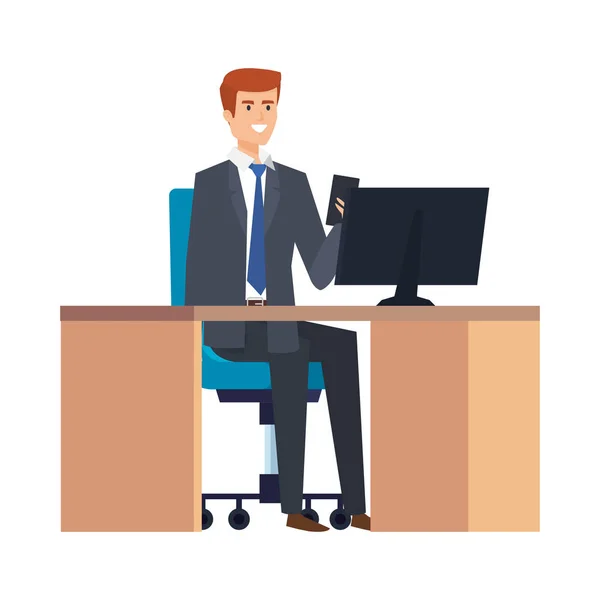 Elegante empresario en el lugar de trabajo — Vector de stock