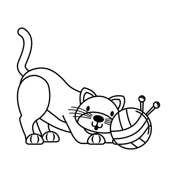 Yün topu ile oynayan sevimli kedi — Stok Vektör