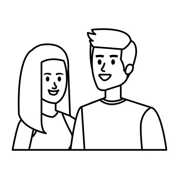 Jóvenes avatares pareja personajes — Vector de stock