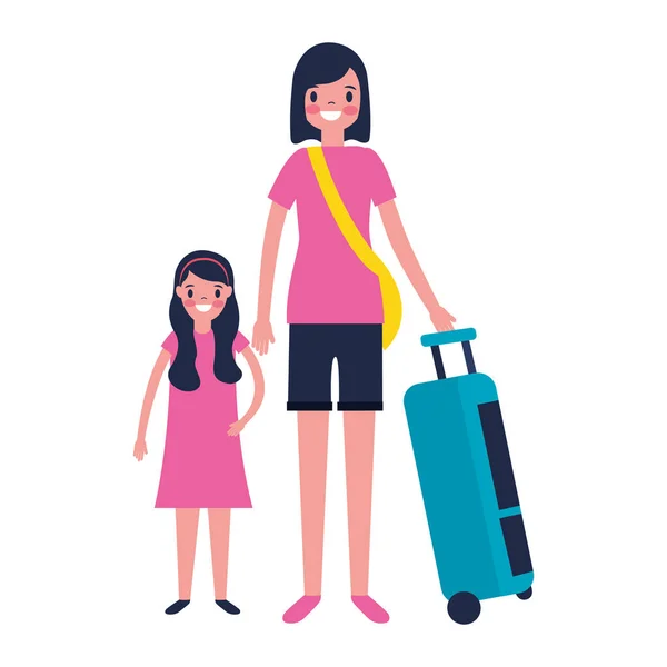 Kvinna och flicka med resväska — Stock vektor