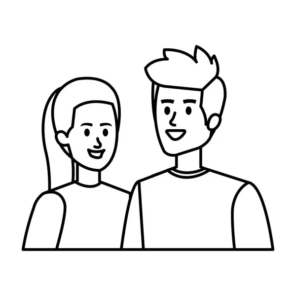 Jóvenes avatares pareja personajes — Vector de stock