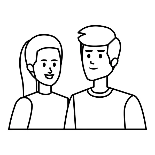 Jóvenes avatares pareja personajes — Vector de stock