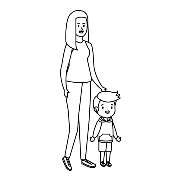 年轻的母亲与小儿子字符 — 图库矢量图片