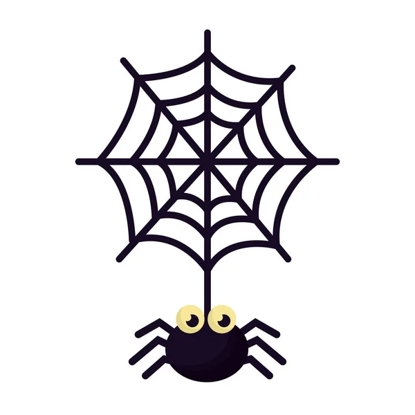 Halloween pająk z Spiderweb na białym tle ikona — Wektor stockowy