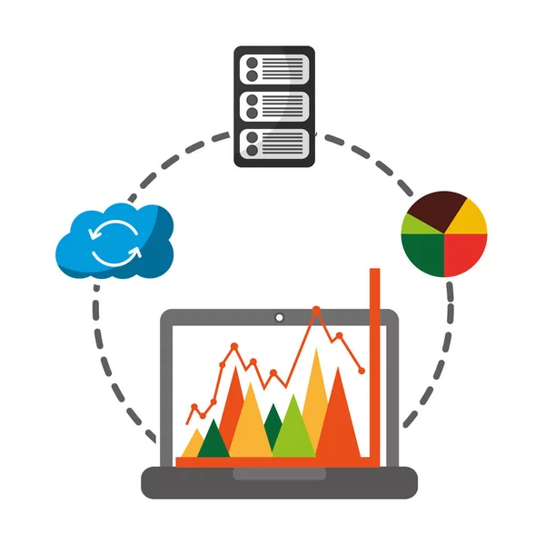 Laptop computer met set iconen — Stockvector