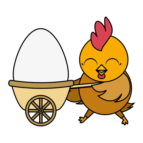 Hermosa gallina con huevo pintado en carretilla — Vector de stock
